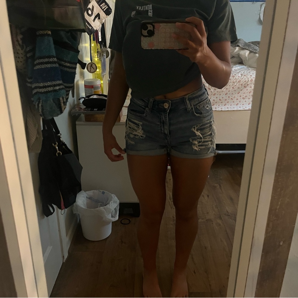 American Eagle Outfitters Distressed Light Blue Denim Jean Shorts